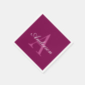 Serviette En Papier Élégant Magenta Rouge, rose & blanc Nom & Monogram (Coin)