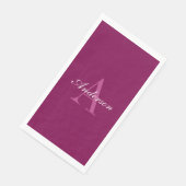 Serviette En Papier Élégant Magenta Rouge, rose & blanc Nom & Monogram (Coin)