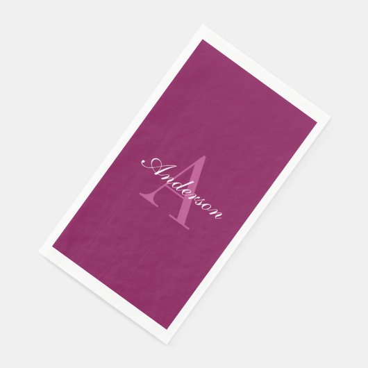 Serviette En Papier Élégant Magenta Rouge, rose & blanc Nom & Monogram (Coin)