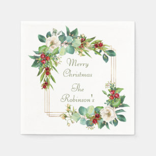 Serviette En Papier Elégant Magnolia, Berries et Eucalyptus