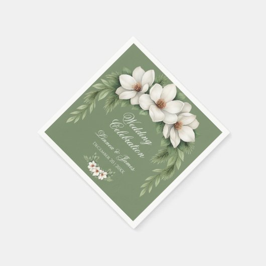 Serviette En Papier Elégant Magnolia Blanc Mariage Hiver Pine Tree (Coin)