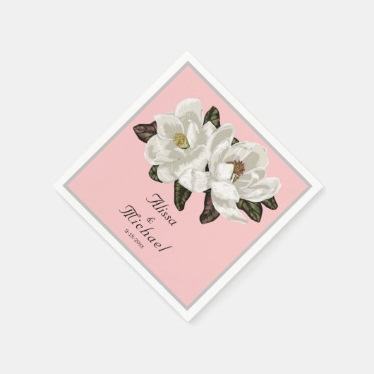Serviette En Papier Élégant Magnolia fleurit sur rose (Coin)