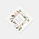 Serviette En Papier Élégant Magnolia | Mariage blanc et blanc (Coin)