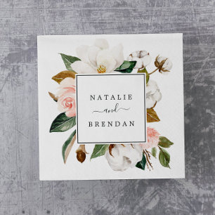 Serviette En Papier Élégant Magnolia   Mariage blanc et blanc