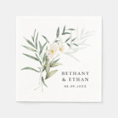 Serviette En Papier Élégant Magnolia Mariage de verdure (Devant)