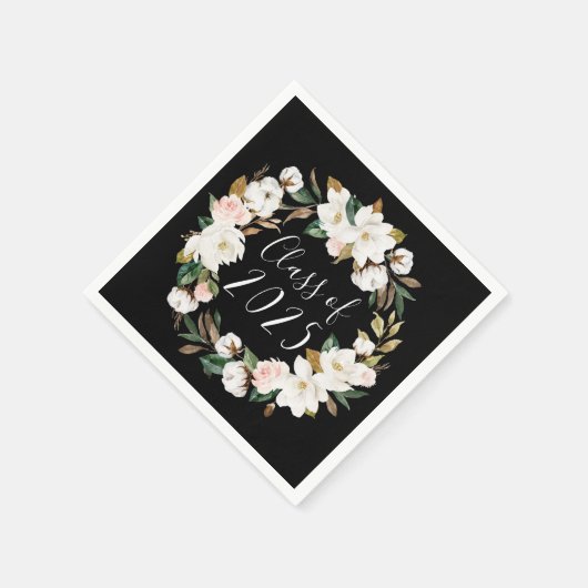 Serviette En Papier Elégant Magnolias Classe de 2025 Graduation (Coin)