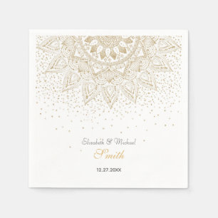Serviette En Papier Elégant Mandala Confetti Design Or