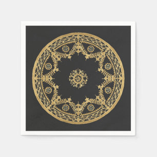 Serviette En Papier Elégant mandala noir et or