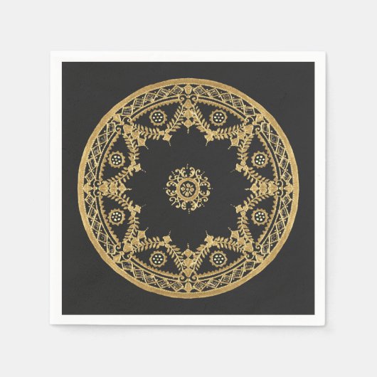 Serviette En Papier Elégant mandala noir et or (Devant)