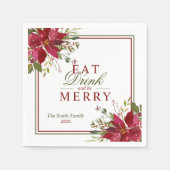 Serviette En Papier Élégant manger Boire Joyeux Noël Rouge Poinsettias (Devant)