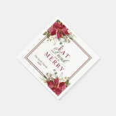 Serviette En Papier Élégant manger Boire Joyeux Noël Rouge Poinsettias (Coin)