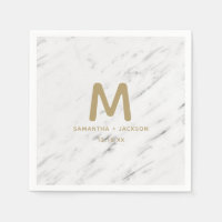Élégant Marbre blanc et or Mariage à huile Monogra