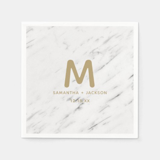 Serviette En Papier Élégant Marbre blanc et or Mariage à huile Monogra (Devant)