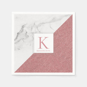 Serviette En Papier Élégant marbre bleu rose Parties scintillant Monog