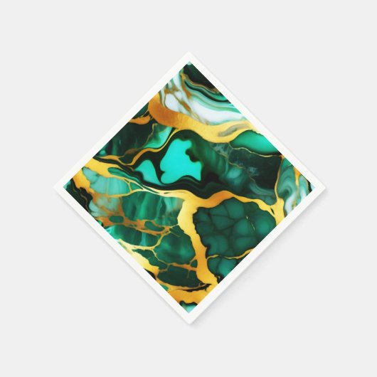 Serviette En Papier Elégant marbre Faux jaune doré vert foncé (Coin)