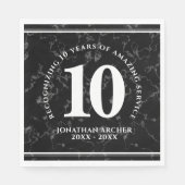 Serviette En Papier Élégant marbre noir 10 ans de travail Anniversaire (Devant)