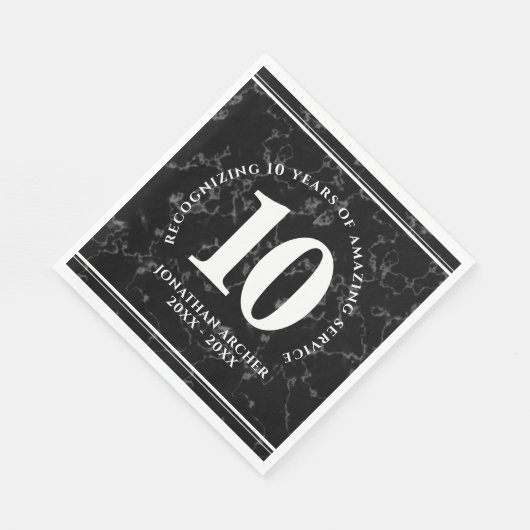 Serviette En Papier Élégant marbre noir 10 ans de travail Anniversaire (Coin)
