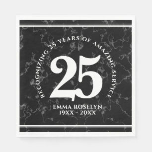 Serviette En Papier Élégant Marbre Noir 25 Anniversaire du Travail