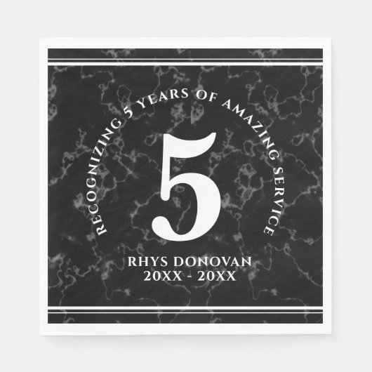Serviette En Papier Élégant marbre noir 5 ans de travail Anniversaire (Devant)