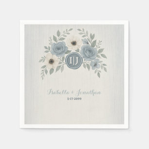 Serviette En Papier Élégant mariage à cachet de cire floral bleu pouss