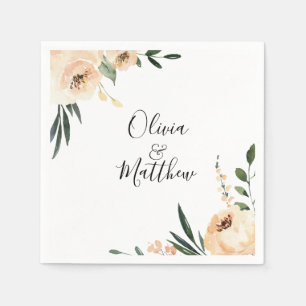Serviette En Papier Elégant Mariage à cadre Floral Champagne