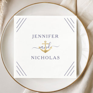 Serviette En Papier Élégant mariage à l'ancre nautique bleu marine