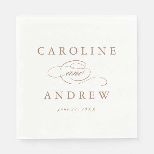 Serviette En Papier Élégant mariage à l'encre dorée (Devant)