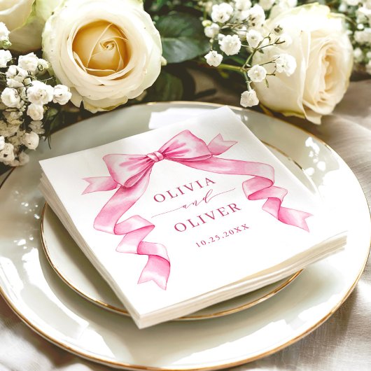 Serviette En Papier Élégant Mariage à mâchoire douce rose