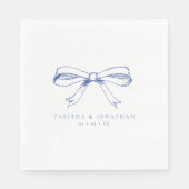 Serviette En Papier Élégant Mariage à main dessinée Bleu Bow (Devant)