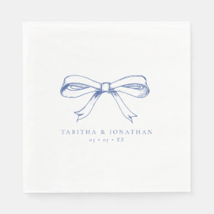 Serviette En Papier Élégant Mariage à main dessinée Bleu Bow