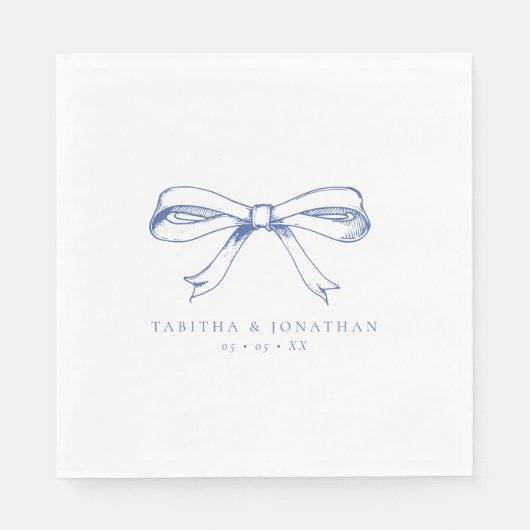 Serviette En Papier Élégant Mariage à main dessinée Bleu Bow (Devant)