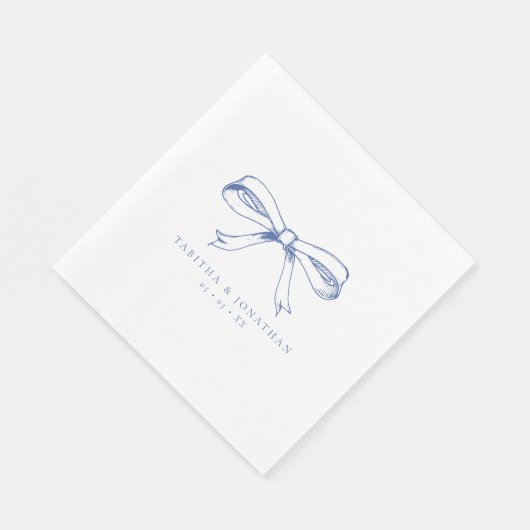 Serviette En Papier Élégant Mariage à main dessinée Bleu Bow (Coin)