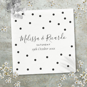 Serviette En Papier Élégant mariage à pois noirs et blancs