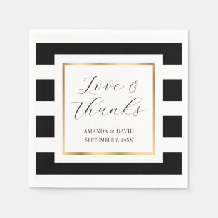 Serviette En Papier Élégant Mariage à rayures noir et or