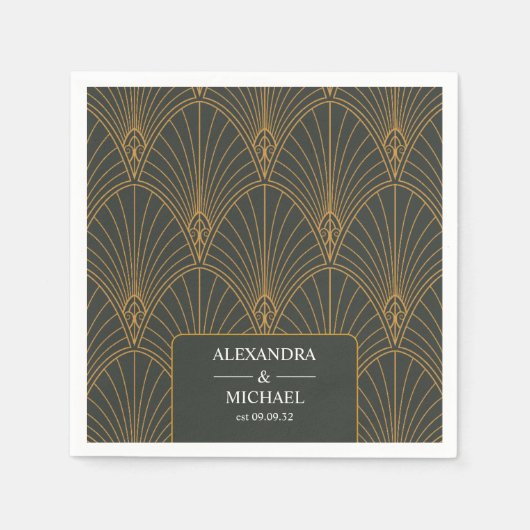 Serviette En Papier Élégant Mariage Art Déco Gold Green (Devant)