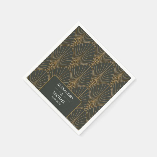 Serviette En Papier Élégant Mariage Art Déco Gold Green (Coin)