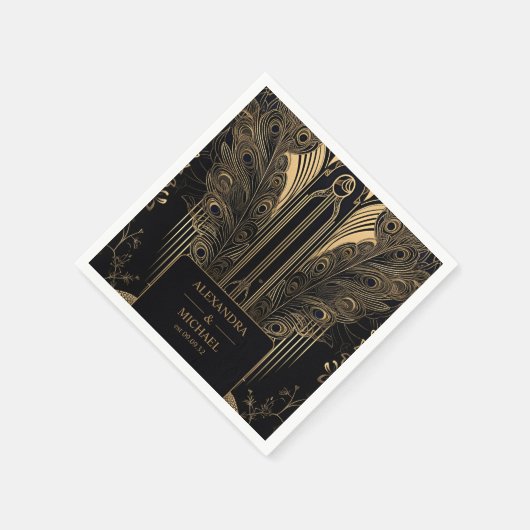 Serviette En Papier Elégant Mariage Art Déco Peacocks (Coin)