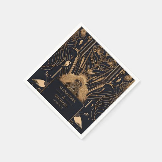 Serviette En Papier Elégant Mariage Art Déco Peacocks (Coin)