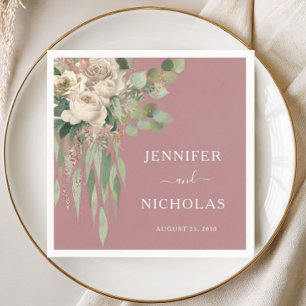 Serviette En Papier Élégant mariage aux pivoines florales roses