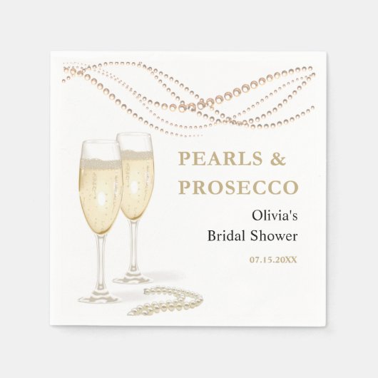 Serviette En Papier Élégant mariage avec perles dorées et Prosecco (Devant)