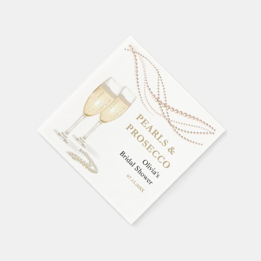 Serviette En Papier Élégant mariage avec perles dorées et Prosecco (Coin)