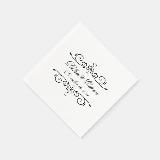 Serviette En Papier Élégant Mariage blanc et noir (Coin)
