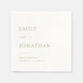 Serviette En Papier Élégant Mariage blanc et or Classy (Devant)