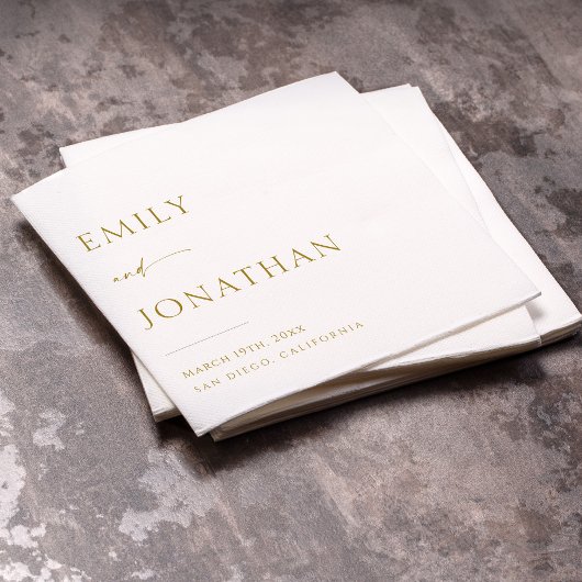 Serviette En Papier Élégant Mariage blanc et or Classy