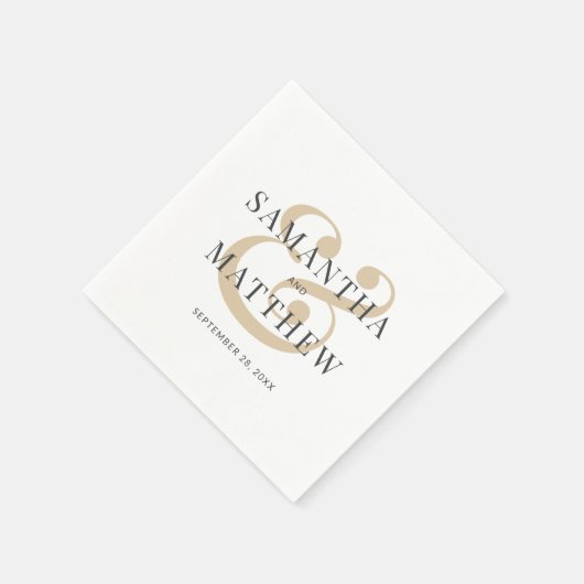 Serviette En Papier Élégant Mariage blanc gris or (Coin)
