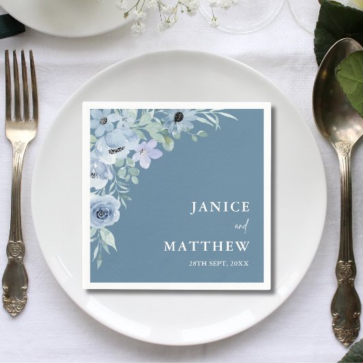 Serviette En Papier Elégant Mariage bleu bleu bleu bleu floral