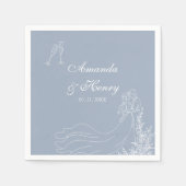 Serviette En Papier Elégant Mariage bleu Dusty tiré main (Devant)