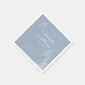 Serviette En Papier Elégant Mariage bleu Dusty tiré main (Coin)