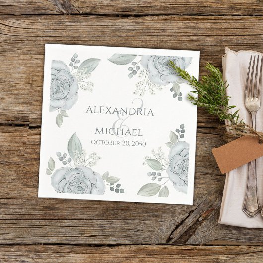 Serviette En Papier Elégant Mariage bleu Floral Personnalisé