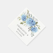 Serviette En Papier Élégant Mariage bleu Hydrangea Eucalyptus (Coin)